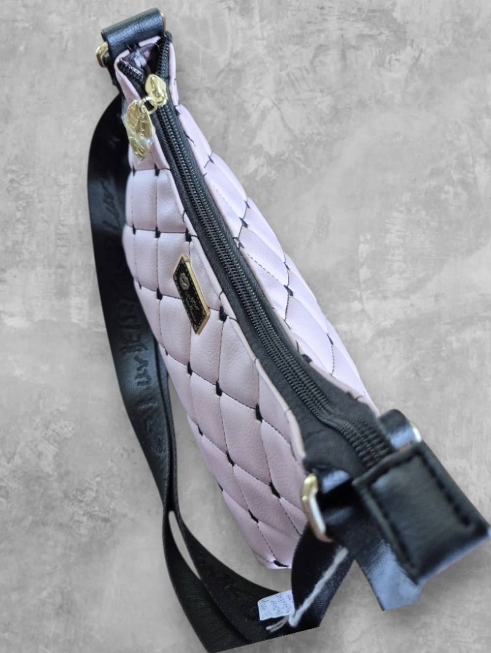 Luv Betsey Lola Crossbody By Betsey Johnson Pink Quilted With Black Hearts - Picture 8 of 10